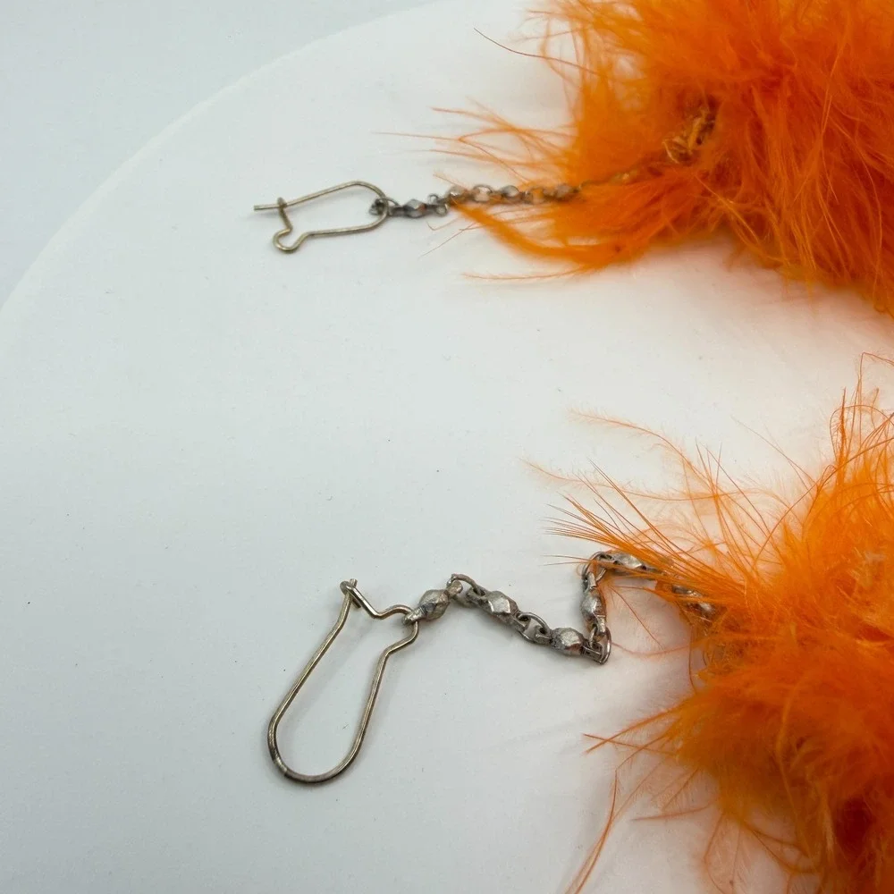 Bright Orange Feather Dangle Earrings Boho Festival Statement Costume Gift Chic